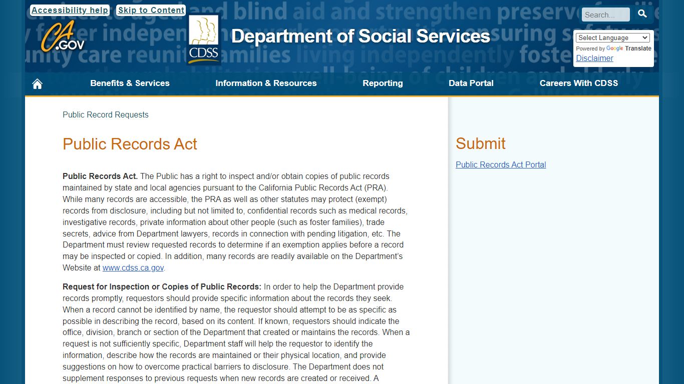 Public Record Requests - California Department of Social Services